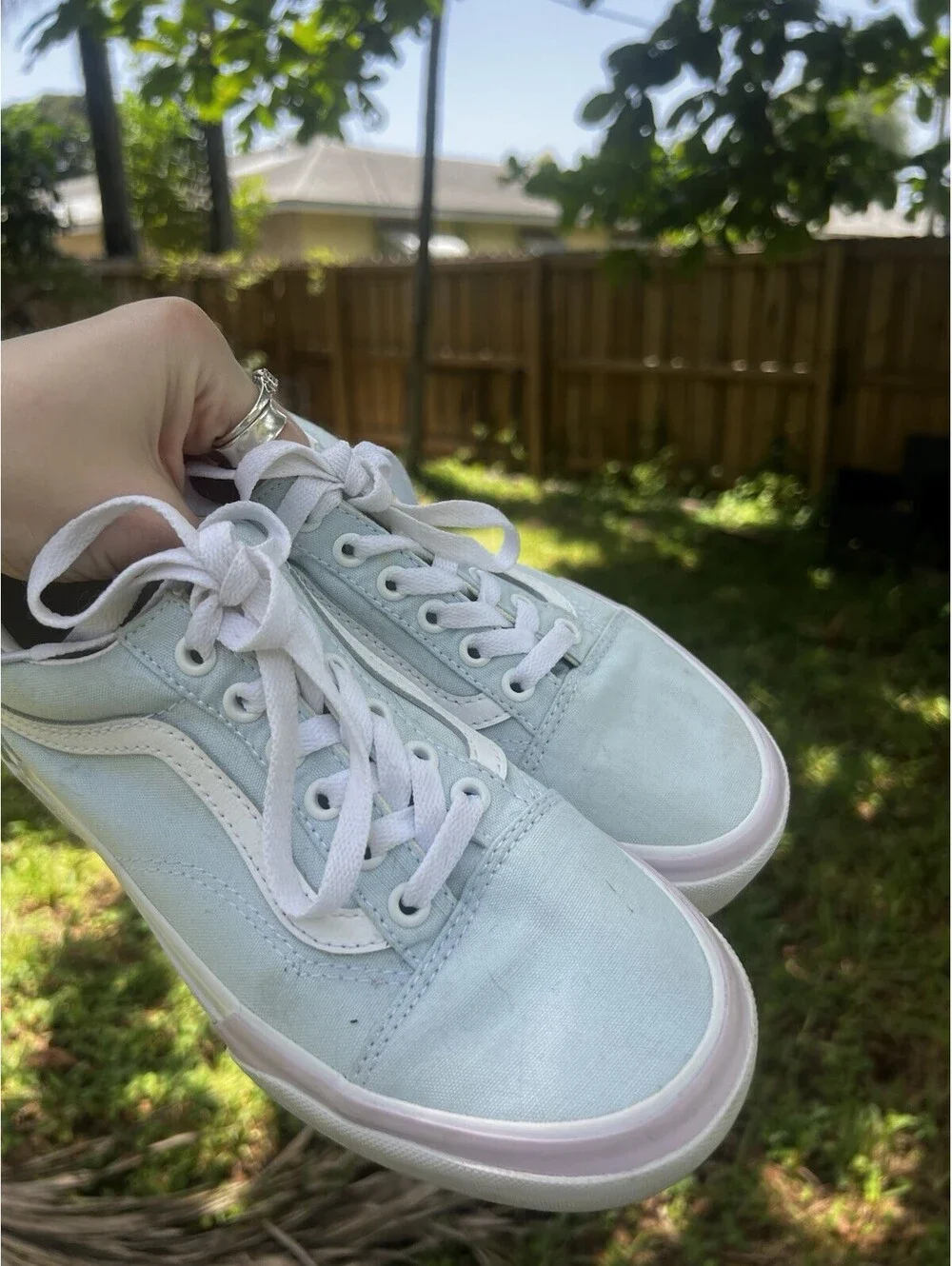 Pastel Baby Blue Stacked Vans Size 5.5